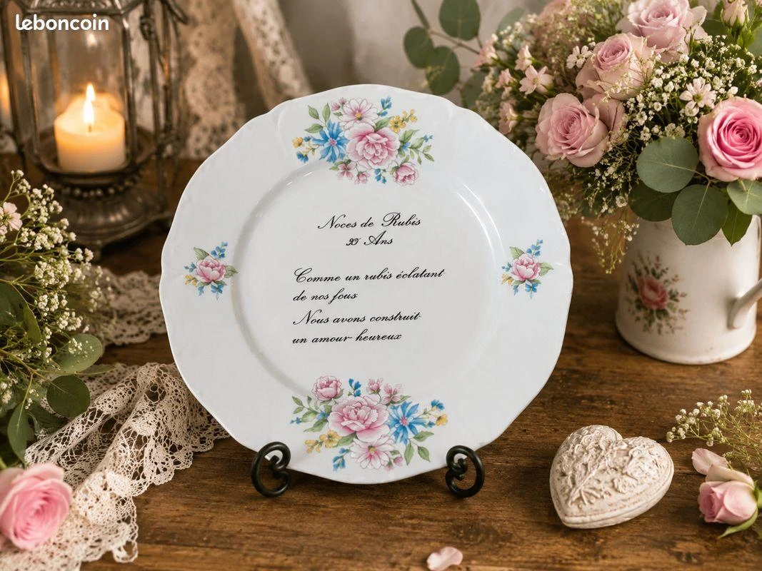 Assiette noce de rubis 35 ans Limoge France